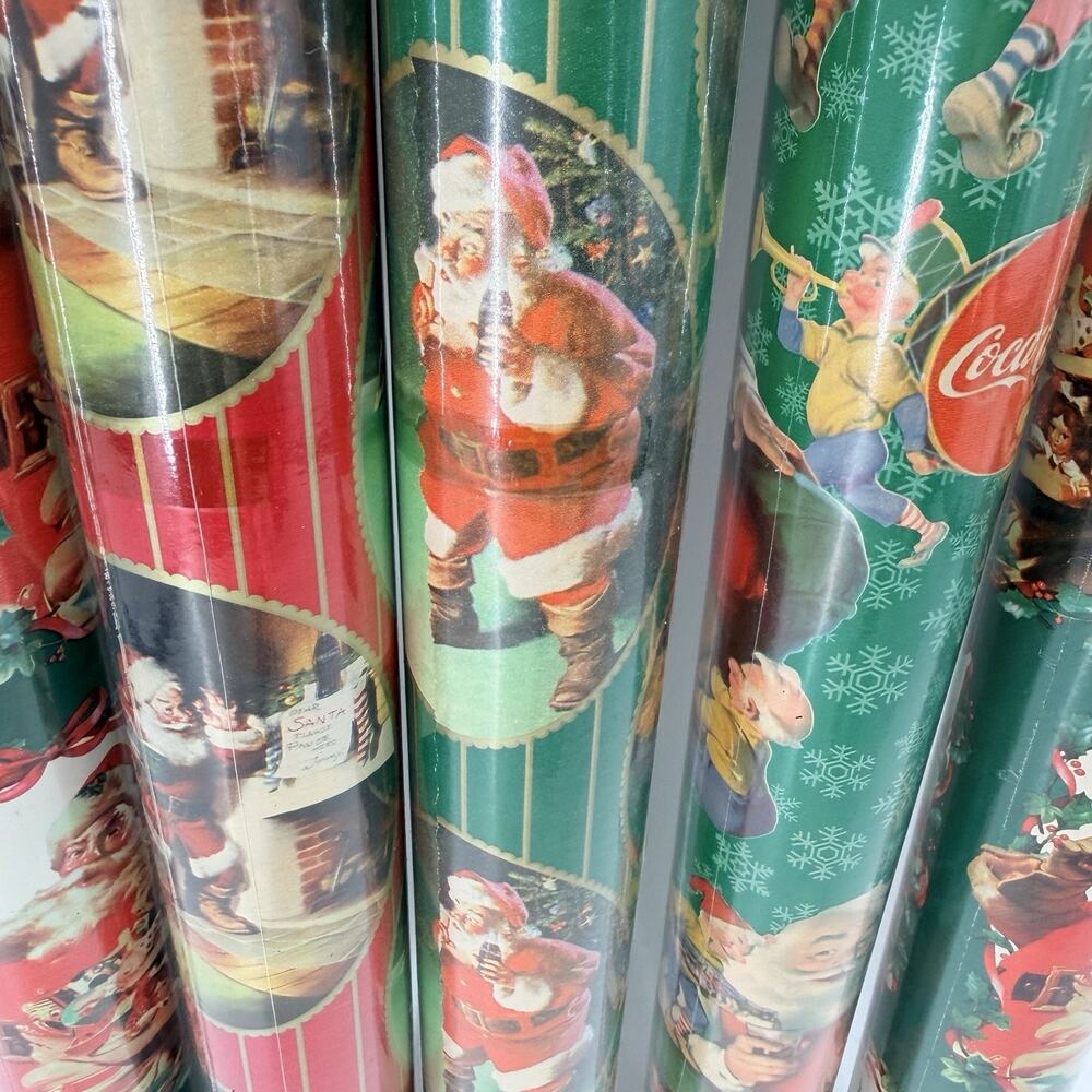 Lot of 5 Rolls Vintage Coca-Cola Christmas Wrapping Paper NEW SEALED - Picture 5 of 10